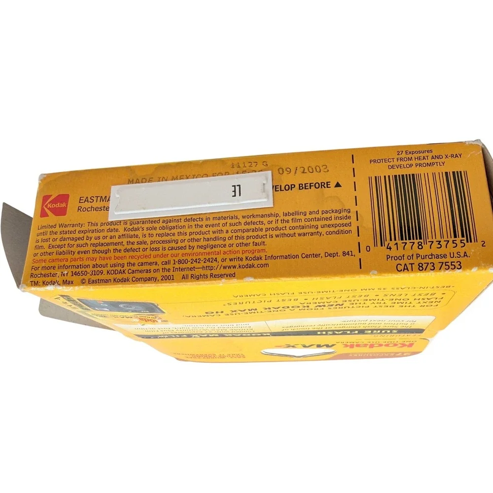 Vintage Kodak MAX Single Use Flash Camera 27 Exp Yellow Expired 2003 As-Is